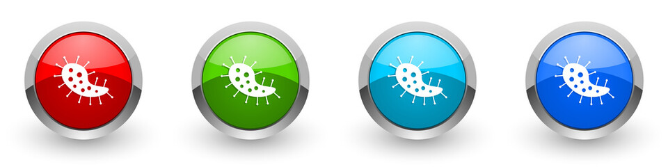 Aufkleber - Virus silver metallic glossy icons, bacteria, pathogen, infection concept set of modern design buttons for web, internet and mobile applications in four colors options isolated on white background