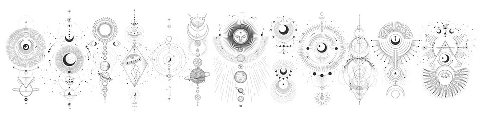 vector illustration set of moon phases. different stages of moonlight activity in vintage engraving 
