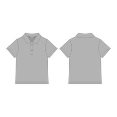 Wall Mural - Gray polo t-shirt isolated on white background. Front and back technical sketch kids clothes.