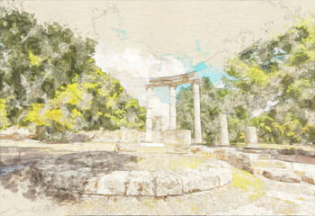 Wall Mural - sketch of ancient ruins of the  Philippeion, Ancient Olympia, Greece, Europe