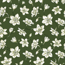 Narcissus Floral Pattern. Seamless Design For Textile, Green Scrapbooking Paper Or Wallpaper