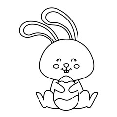 Sticker - cute rabbit with egg easter isolated icon vector illustration design