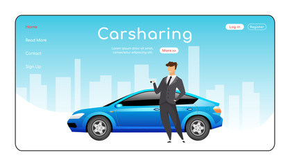 Wall Mural - carsharing landing page flat color vector template. ride share service homepage layout. carpooling o