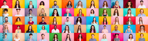Photo collage of cheerful excited glad optimistic crowd of different human have Tableau sur Toile