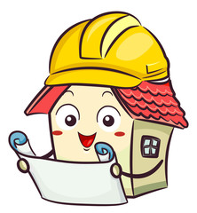 Sticker - Mascot House Blue Print Illustration