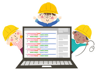 Kids Engineer Programmer Laptop Illustration