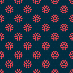 Red line Molecule oil icon isolated seamless pattern on black background. Structure of molecules in chemistry. Vector Illustration