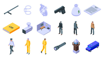 Wall Mural - Prison icons set. Isometric set of prison vector icons for web design isolated on white background