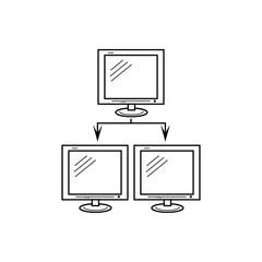 Wall Mural - Arrow from one computer to two computer sign. Server and clients sign eps ten