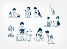 Tea Ceremony Women Japanese Vector Design Elements