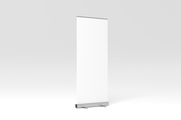 Roll-Up Banner White Blank 3D Rendering Mockup