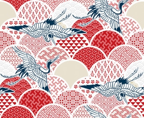 Plakat wzór morze japonia ornament ptak