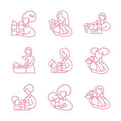 Wall Mural - set of icons with mother and baby, line style icon