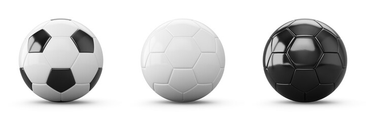 Wall Mural - 3D rendering Set of  Soccer Balls on white background