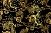 Dragon Card Kimono Japanese Chinese Vector Design Vector Japanese Chinese Oriental Line Art Seamless Pattern