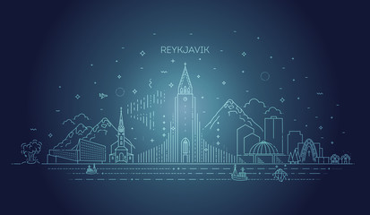 Wall Mural - Reykjavik Iceland line skyline with panorama in white background