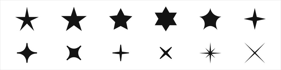 Wall Mural - Star icons set. A collection of night luminaries. Logos of stars in different styles. Vector illustration