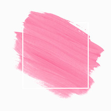 Pink Brush Stroke Paint Abstract Shape Background Vector Over Square Frame. Beautiful Logo Design.