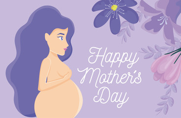 Canvas Print - Happy mothers day design with naked pregnant woman and beautiful flowers