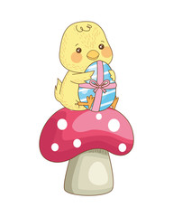 Sticker - cute little chick with egg painted in fungus