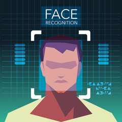 Wall Mural - facial recognition technology, man face identity verification