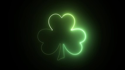 Wall Mural - Glowing neon saint Patricks day shamrock background. 3D rendering