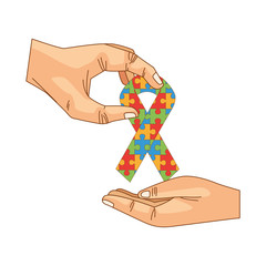 Sticker - hands lifting campaign ribbon with puzzle game pieces