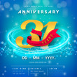 31 years anniversary logo template on blue Abstract futuristic space background. 31st modern technology design celebrating numbers with Hi-tech network digital technology concept design elements.
