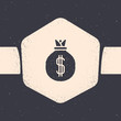 © Oksana - Grunge Money bag icon isolated on grey background. Dollar or USD symbol. Cash Banking currency sign. Monochrome vintage drawing. Vector Illustration