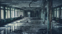 Abandoned Radioactive Hall In School In Pripyat In Chernobyl Exclusion Zone
