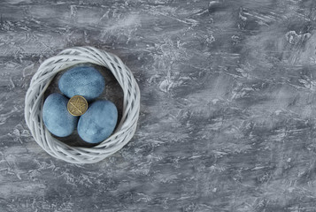 Wiccan ritual for Ostara. Colored eggs and pentacle