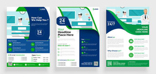 Wall Mural - Medical Flyer poster pamphlet brochure cover design layout background, vector template in A4 size.