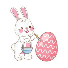 Wall Mural - cute little rabbit painting egg easter character