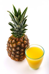 Sticker - Pineapple and juice in a glass on a white background