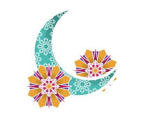 Wall Mural - Eid mubarak moon with mandalas