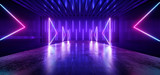 Fototapeta Perspektywa 3d - Futurism Sci Fi Modern Alien Neon laser Vibrant Purple Blue Pantone Arrows Podium Stage Dance Fashion Concrete Catwalk Club Nigh 3D Rendering