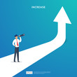 © 200degrees - business profit grow or income salary rate increase with growth up arrow and people character. margin revenue with dollar symbol. Finance performance of return on investment ROI illustration concept