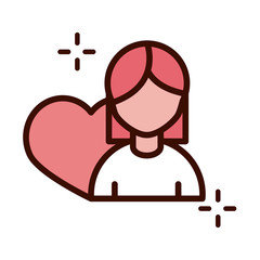 Sticker - mothers day, portrait woman heart love adorable line and fill style icon