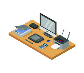 Sticker - isometric office desk