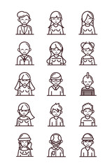 Poster - avatar male female men women cartoon character people icons set line style icon