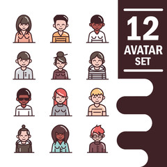 Poster - avatar male female men women cartoon character people icons set line and fill style icon