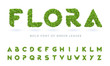 Simple bold green leaves textured natural font. Realistic garden letters set. Business logo design template bundle.