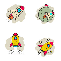 Canvas Print - set of rocket vector illustration on cute and colorful doodle style isolated on white background