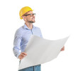 © Pixel-Shot - Male engineer with drawing on white background