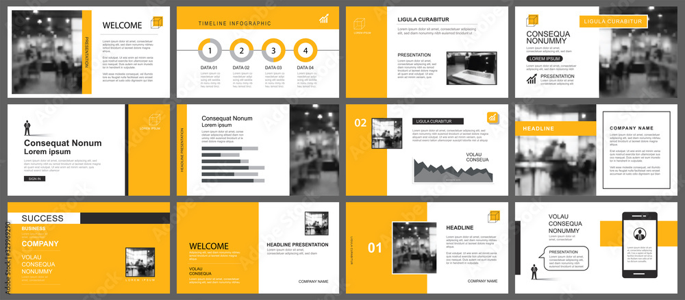 Presentation and slide layout template. Design yellow and orange geometric background. Use for business annual report, flyer, marketing, leaflet, advertising, brochure, modern style. - obrazy, fototapety, plakaty 