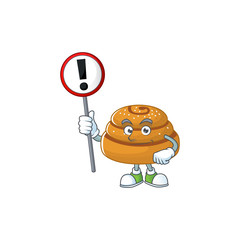 Sticker - Smiling cartoon design of kanelbulle with a sign