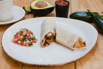 Canvas Print - Burritos wraps mexican food with beef and vegetables. Beef burrito,