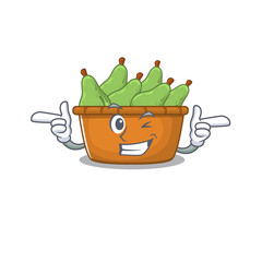 Poster - Smiley pear fruit box cartoon design style showing wink eye