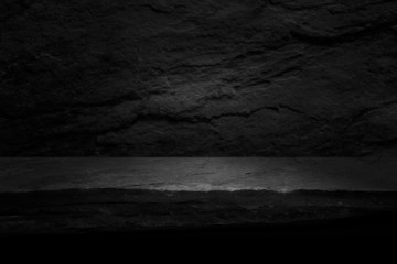Wall Mural - slabs of stone. black background for product show with elegant light , dark and gray abstract wall a