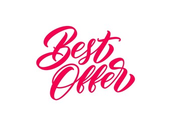 Wall Mural - Best Offer hand drawn lettering. Red handwritten inscription for business, promotion and advertising. Vector calligraphy text in lettering style.